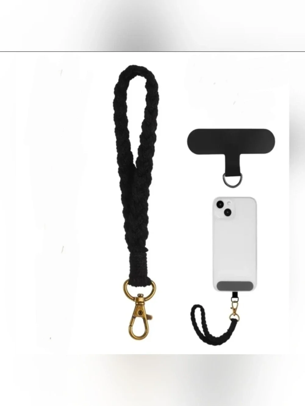 Boho Macrame Phone Wrist Strap/ Cell Phone Lanyard with Tether Tab In Black BNIB